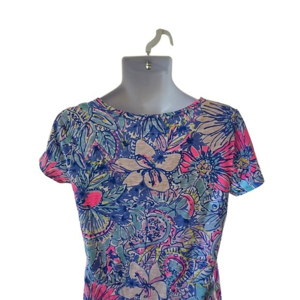 Lilly Pulitzer Womens Blue Pink Floral Paisley Cotton Short Sleeve T-Shirt SZ M - Picture 7 of 9